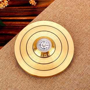 新款铜罗盘多轴承旋转指南针随身手把件罗盘实心解压八卦风水摆件