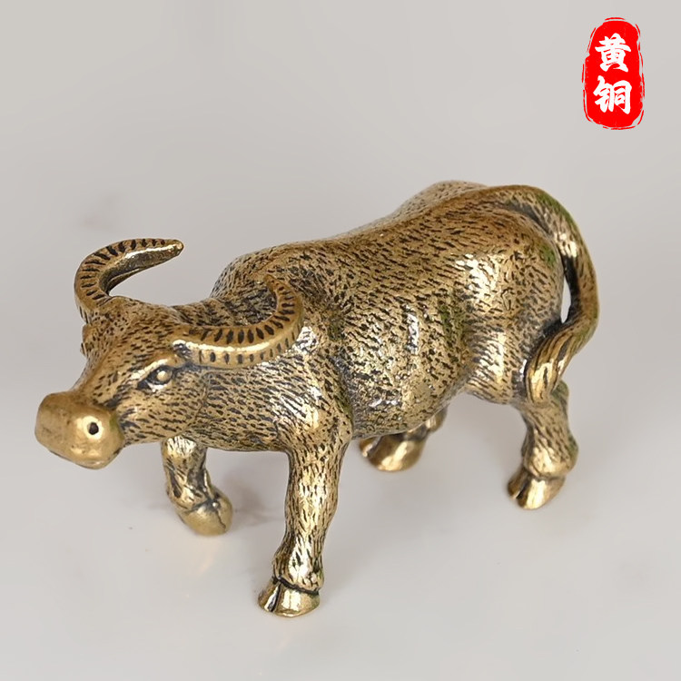实心黄铜大水牛小摆件复古铜器生肖牛茶宠动物客厅居室桌面工艺品,家居饰品,装饰摆件,淘宝优惠券,粉丝福利购,淘宝优惠卷