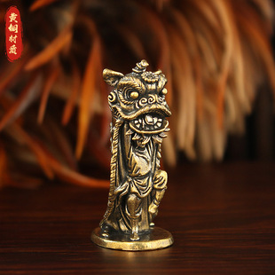 黄铜中国舞狮国潮风瑞兽醒狮纯铜茶宠小摆件桌面造景玄关酒柜装饰