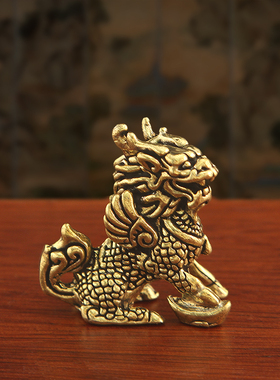 纯黄铜招财公母麒麟摆件