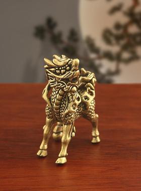 纯黄铜招财公母麒麟摆件