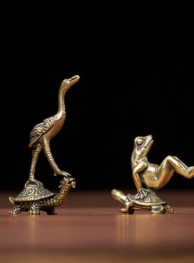 黄铜龟鹤延年摆件仿古做旧