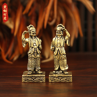 复古顺风耳千里眼黄铜神像桌面神龛摆件家居客厅铜雕工艺品收藏品