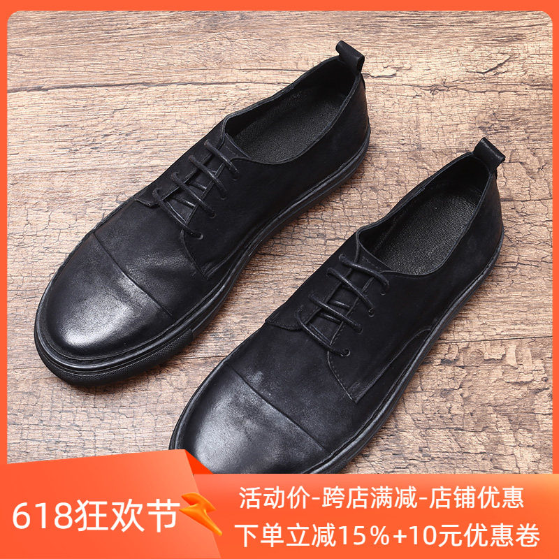 2017春夏牛津鞋男鞋水洗做旧手工鞋磨砂皮休闲皮鞋暗黑系潮鞋板鞋