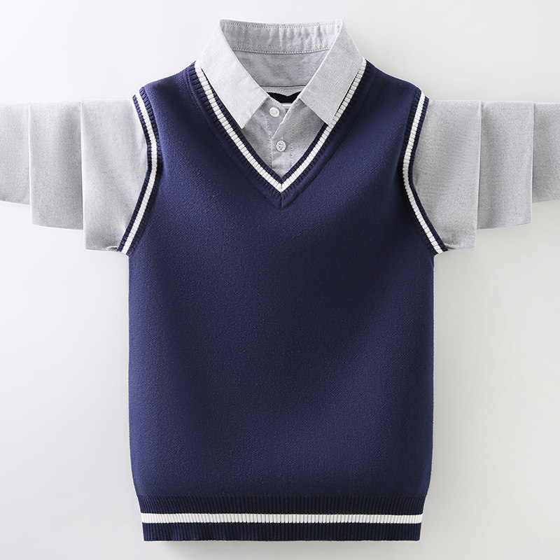 男童假两件毛衣春秋2025新款儿童洋气衬衣背心针织衫中大童线衣潮,童装/婴儿装/亲子装,毛衣/针织衫,淘宝优惠券,粉丝福利购,淘宝优惠卷
