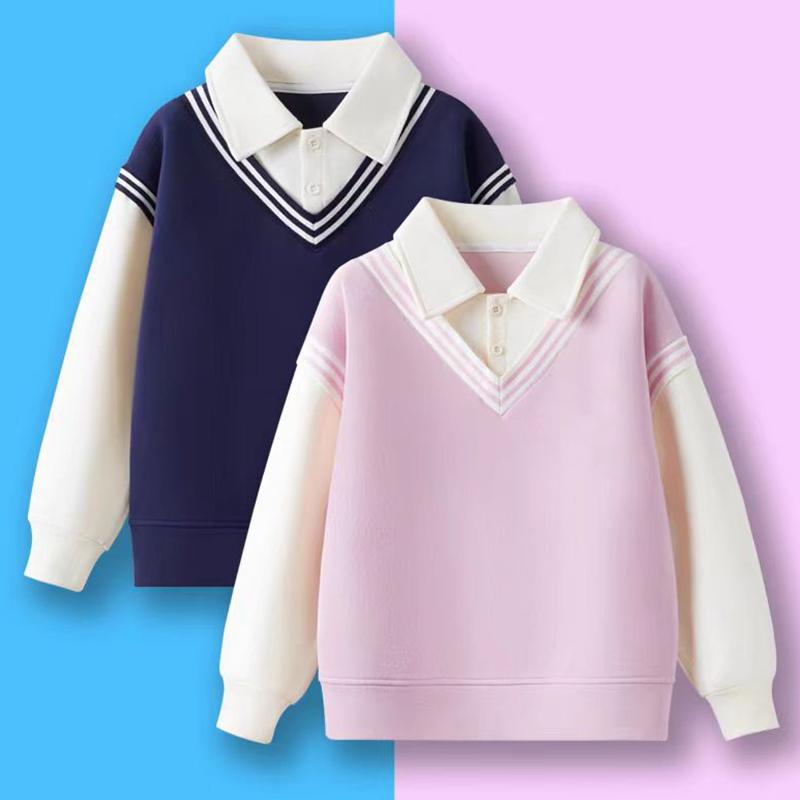 女童假两件卫衣加绒秋冬装