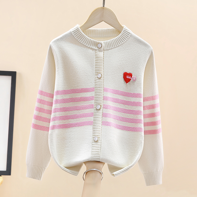 春秋女童纯棉针织开衫毛衣外套