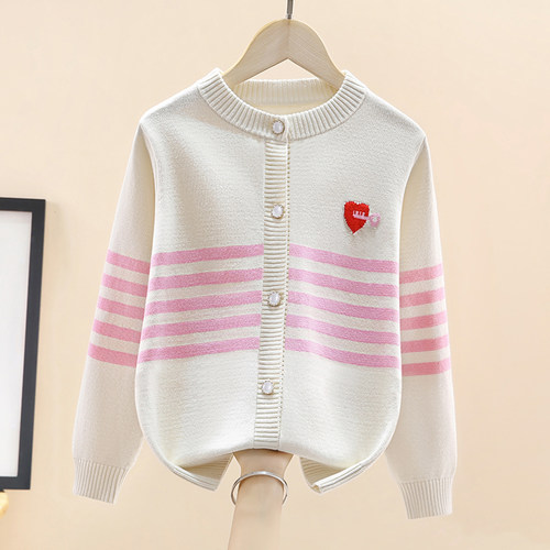 春秋女童纯棉针织开衫毛衣外套