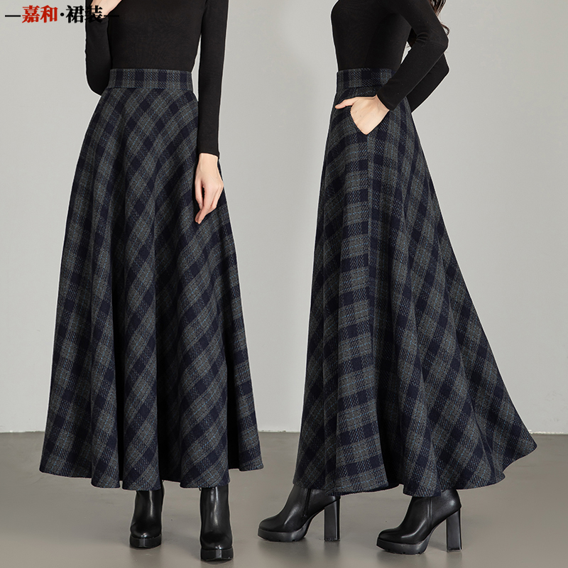 2025秋冬新款复古格子毛呢半身裙