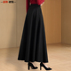 新款 加厚黑色毛呢半身裙秋冬纯色大摆长裙高腰A字裙显瘦跳舞女裙