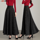 秋冬新款 高腰A字大摆长裙跳舞裙 复古民族风黑色提花半身裙中长款