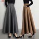 2025秋冬新款 纯色驼色毛呢半身裙长款 高腰A字大摆裙跳舞长裙子女