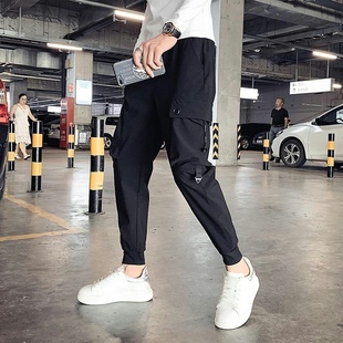 韩版 男ins潮牌秋季 修身 弹力束脚机能裤 工装 九分休闲百搭哈伦裤 裤