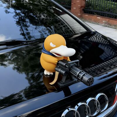 车载悍匪加特林可达鸭摆件中控台创意车外搞笑车顶车尾摆件公仔