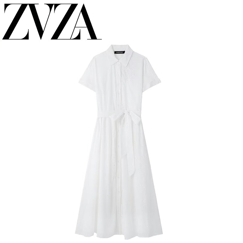ZA 夏季新款 ZV女装 欧美风 时尚百搭简约镂空刺绣连衣裙 7977112