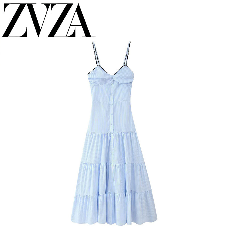 ZA 夏季新款 ZV女装 欧美风 条纹无袖吊带休闲连衣裙2587070 044