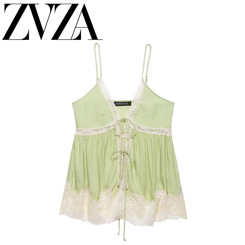 ZA 夏季新款 ZV女装 欧美风 时尚款蕾丝内衣式吊带上衣5107058511