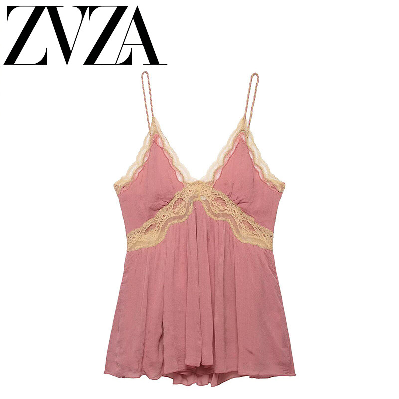 ZA 夏季新款 ZV女装 欧美风 时尚款蕾丝内衣式吊带上衣5107046620