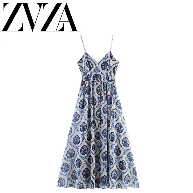 ZA 夏季新款 ZV女装 欧美风 时尚百搭款设计感度假风吊带连衣裙女