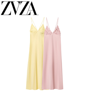 ZA 夏季新款 ZV女装 欧美风 时尚百搭简约 褶皱迷笛连衣裙2309533