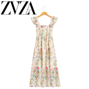 ZA 夏季新款 ZV女装 欧美风 时尚百搭设计感简约风刺绣吊带连衣裙