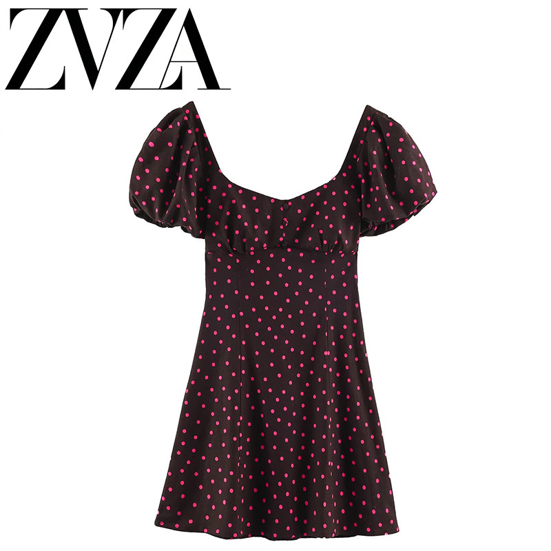ZA 夏季新款 ZV女装 欧美风 时尚百搭款波点泡泡袖连衣裙 2773716