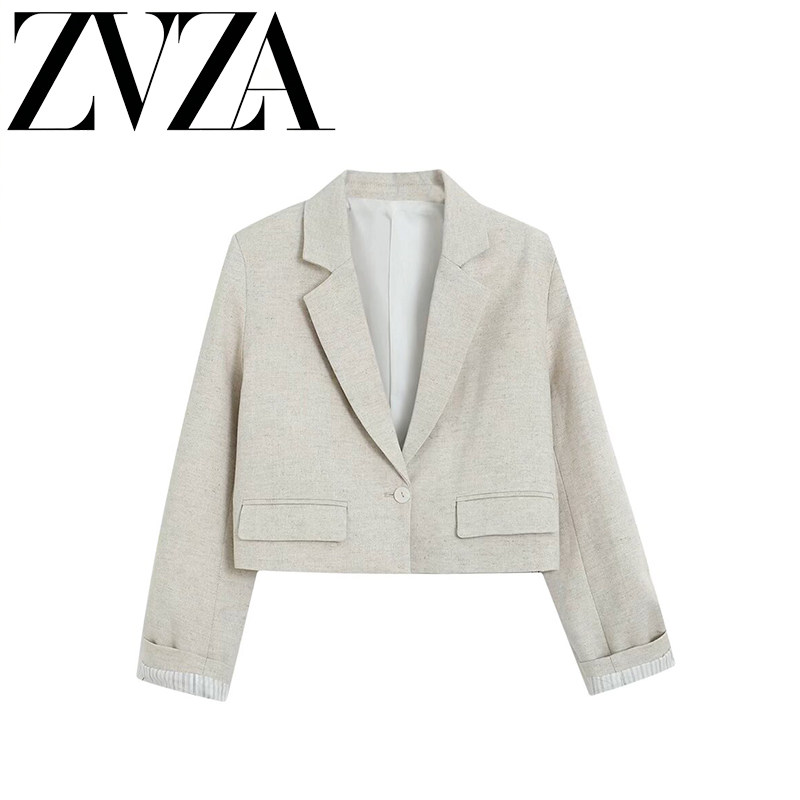 ZA 夏季新款 ZV女装 欧美风 时尚百搭简约设计感长袖纯色西装外套