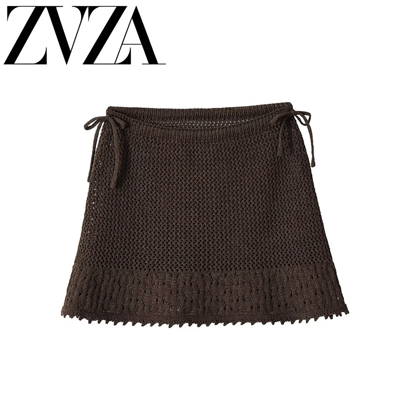 ZA 夏季新款 ZV女装 欧美风 时尚百搭侧边系带针织半身裙 6236039