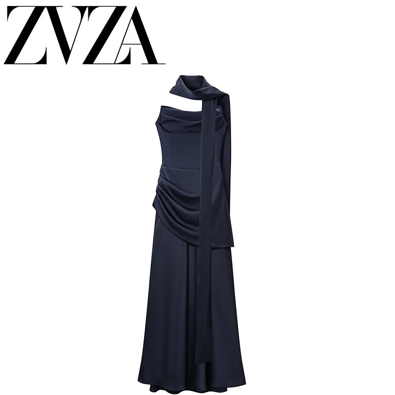 ZA 夏季新款 ZV女装 欧美风 时尚百搭设计感抹胸款飘带连衣长裙