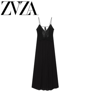 ZA 夏季新款 ZV女装 欧美风 时尚款钩针拼接针织长连衣裙 3185001