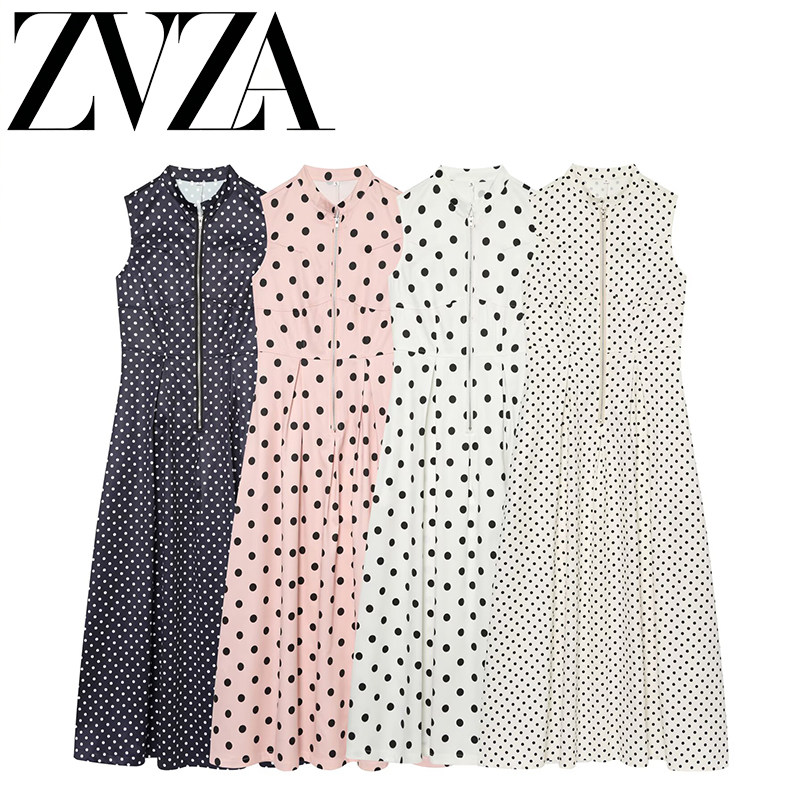 ZA 夏季新款 ZV女装 欧美风 时尚 百搭简约设计感 无袖波点连衣裙