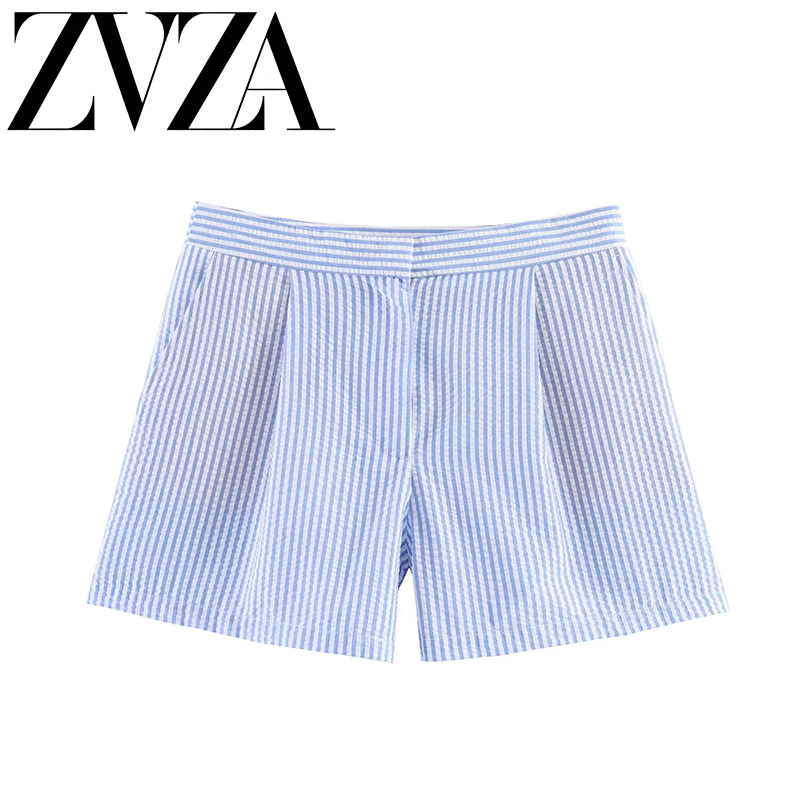 ZA 夏季新款 ZV女装 欧美风 时尚百搭休闲风条纹休闲短裤 8372140
