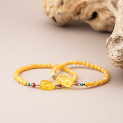 仙源蜜蜡4mm金珀貔貅单圈手串（多样性发其一）