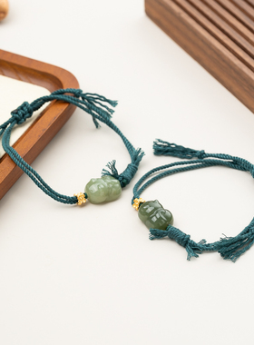 和田玉可爱小猫单圈手串手编绳可调节s925银简约（多样性发其一）