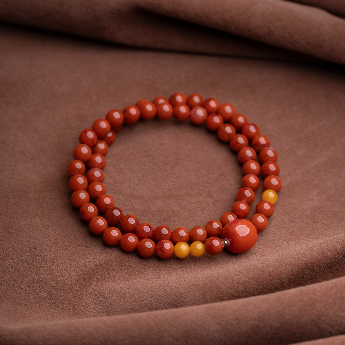 【18K】南红6mm+蜜蜡双圈手串天然珠宝玉石文玩