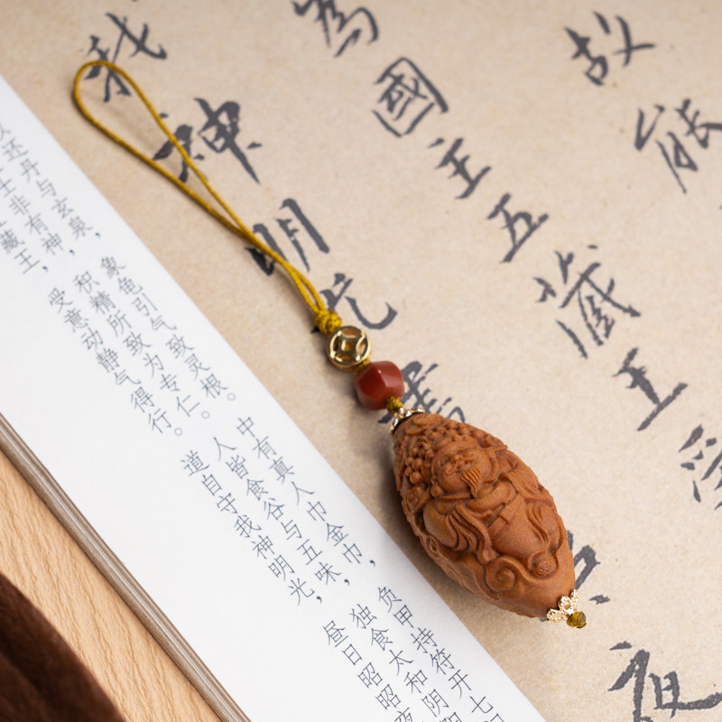 印度老山檀香南红财神弥勒吊坠手机挂