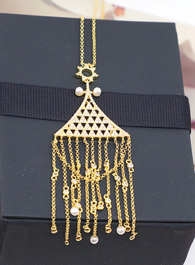 重工微镶金色三角形珠子流苏项链