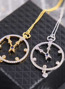 钟表造型项链欧美微镶钻