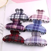 英伦风格 韩版 时尚 淑女气质格子中号亚克力发抓夹后脑勺INS发卡子