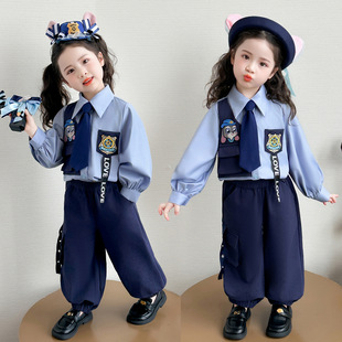 女童2026春装新款朱迪兔子警官服装儿童衬衣工装裤两件套角色扮演