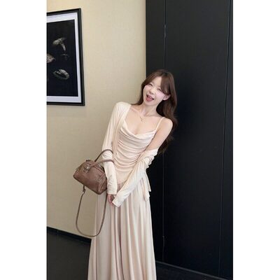 宅女家温柔风宽松长袖开衫内搭吊带背心女春季宽松休闲裤三件套