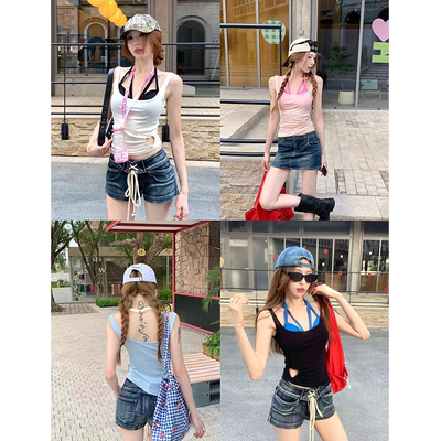 宅女家自制辣妹风爱心镂空修身吊带背心女春季百搭性感显瘦上衣