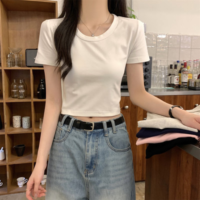 宅女家基础款纯色简约正肩圆领短袖T恤女夏季显瘦百搭chic上衣