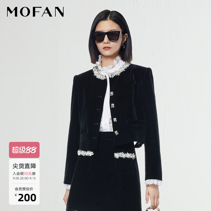 MOFAN时髦黑色花边小香风短外套图片