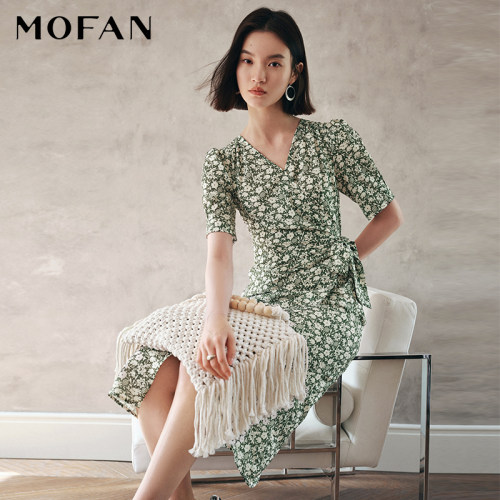 MOFAN摩凡夏新款绿色花纹连衣裙