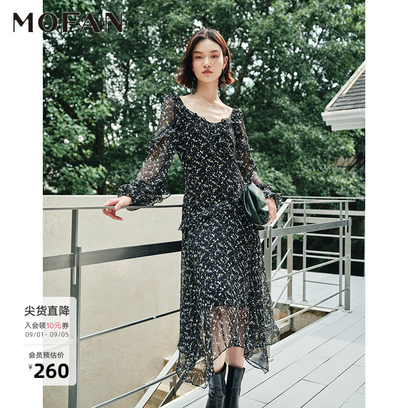 MOFAN摩凡秋新款黑色连衣裙图片