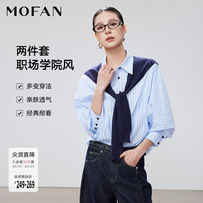 MOFAN摩凡夏新款蓝色条纹衬衫图片