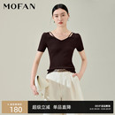 女MOFAN摩凡2025春新款 時尚 針織衫 百搭顯瘦毛衫 可可棕彈力修身