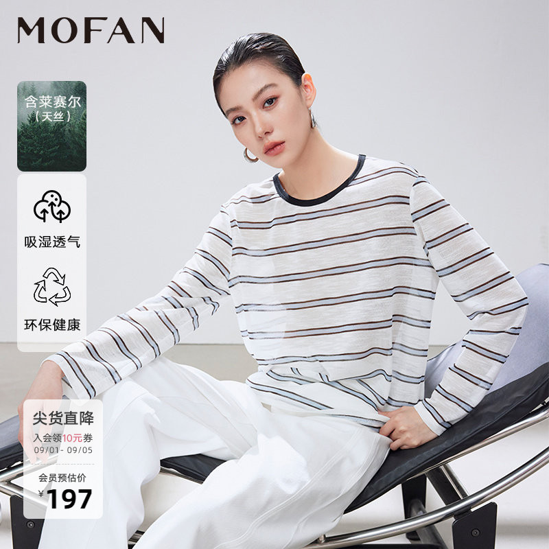 莱赛尔天丝条纹圆领针织衫女图片