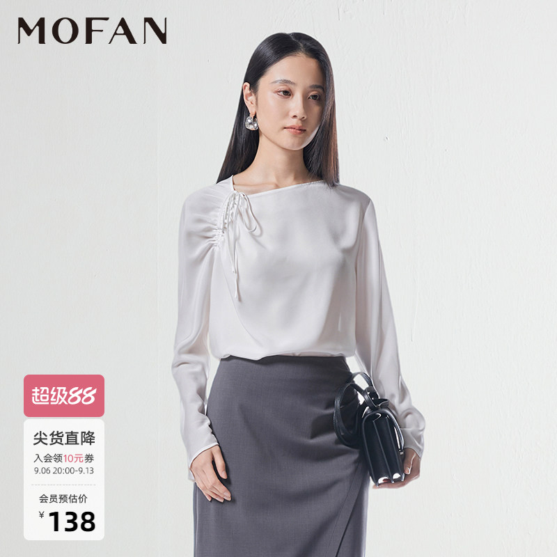 MOFAN摩凡夏新款斜领雪纺衬衫女										